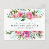 Pink Peony 100. Geburtstag Einladungspostkarte (Vorderseite)