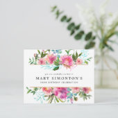 Pink Peony 100. Geburtstag Einladungspostkarte (Stehend Vorderseite)