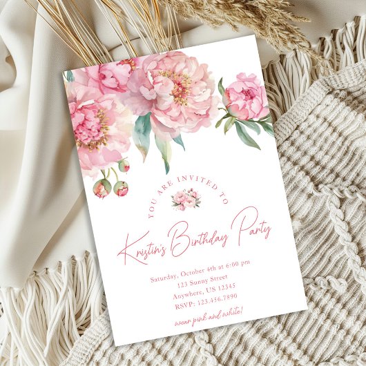 Pink Peony 30th Birthday Invitation Einladung