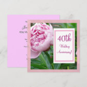 Pink Peony 40. Wedding Anniverary Einladung (Vorne/Hinten)