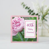Pink Peony 40. Wedding Anniverary Einladung (Stehend Vorderseite)