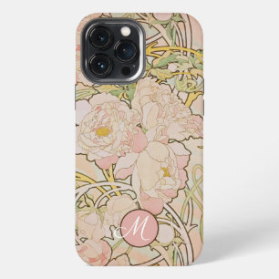 Pink Peony Alphonse Mucha Monogram iPhone 13 Pro Max Hülle