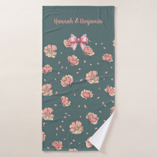 Pink Peony and Bow Pattern Badehandtuch