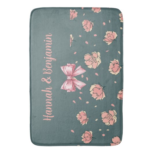 Pink Peony and Bow Pattern Badematte (Vorderseite Vertikal)