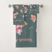 Pink Peony and Bow Pattern Badhandtuch Set (Insitu)