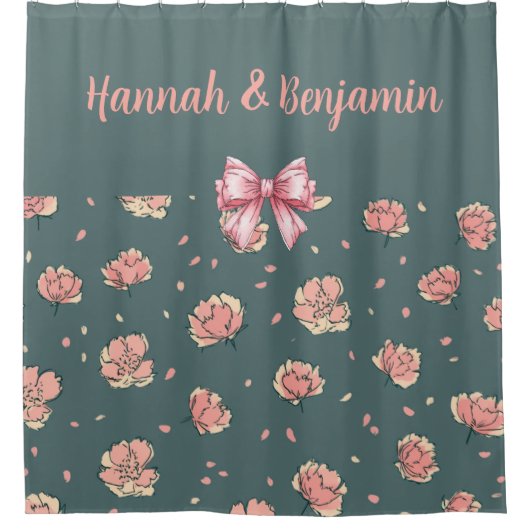 Pink Peony and Bow Pattern Duschvorhang (Vorderseite)
