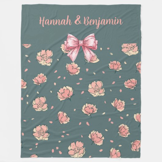 Pink Peony and Bow Pattern Fleecedecke (Vorderseite)