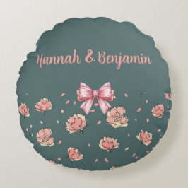 Pink Peony and Bow Pattern Rundes Kissen