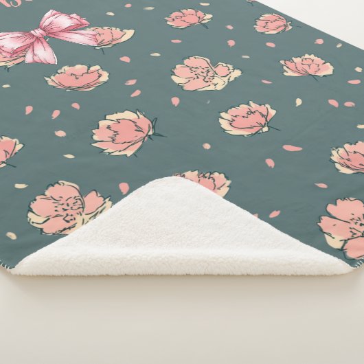 Pink Peony and Bow Pattern Sherpadecke (3/4)