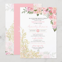 Pink Peony and Gold Floral Quinceanera Quince Anos