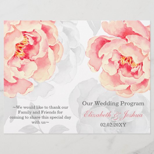 Pink Peony Bifold Hochzeitsprogramm (Vorderseite)