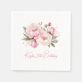 Pink Peony Birthday Cocktail Napkin Serviette (Vorderseite)