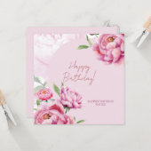 Pink Peony Birthday Folded Greeting Card Karte (Vorderseite/Rückseite Beispiel)