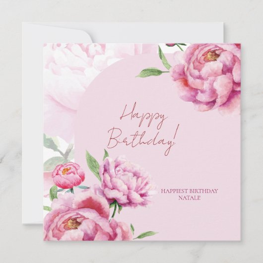 Pink Peony Birthday Folded Greeting Card Karte (Vorderseite)