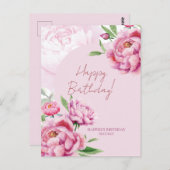 Pink Peony Birthday Folded Greeting Card Postkarte (Vorne/Hinten)