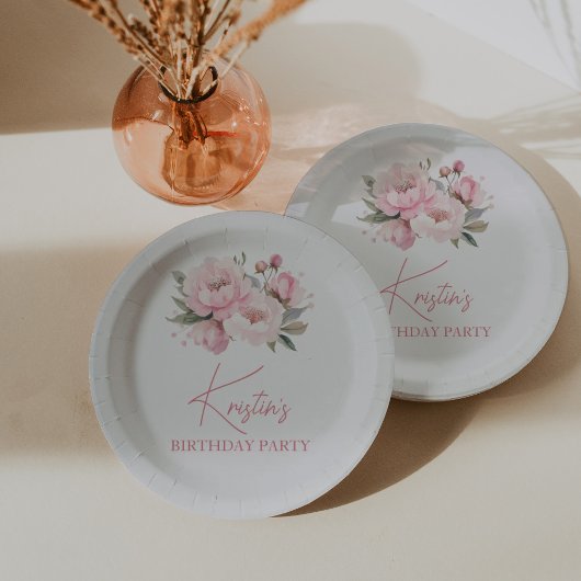 Pink Peony Birthday Pappteller