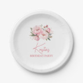 Pink Peony Birthday Pappteller (Vorderseite)