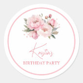 Pink Peony Birthday Runder Aufkleber (Vorderseite)