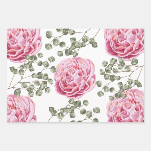 Pink Peony Birthday Wrapping Paper Sheets Geschenkpapier Set (Vorderseite)