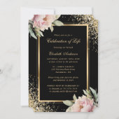 Pink Peony Black Gold Foto Feier des Lebens Einladung (Vorderseite)