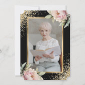 Pink Peony Black Gold Foto Feier des Lebens Einladung (Rückseite)