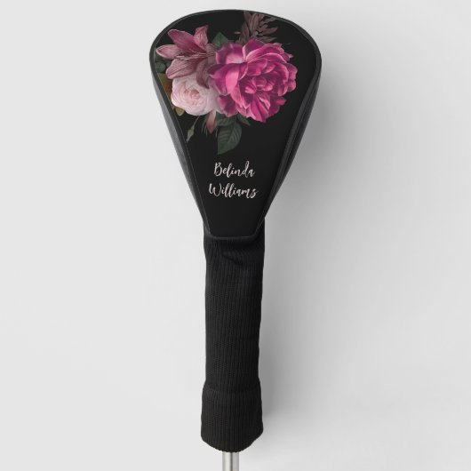 Pink Peony Black Monogram Golf Headcover (Vorderseite)