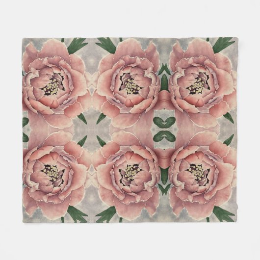 Pink Peony Blanket Fleecedecke (Vorderseite (Horizontal))