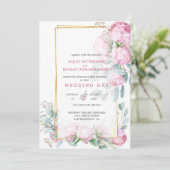 Pink Peony Bliss Wedding Einladung (Stehend Vorderseite)