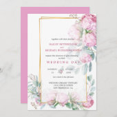 Pink Peony Bliss Wedding Einladung (Vorne/Hinten)