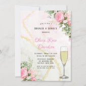 Pink Peony Bloom Alkohol Tinte Brunch & Bubbly Einladung (Vorderseite)