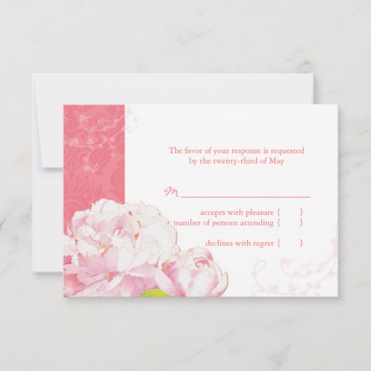 Pink Peony Blooms Wedding RSVP (Vorderseite)