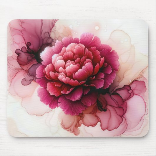 Pink Peony Blossom Alkoholtink Mousepad (Vorne)