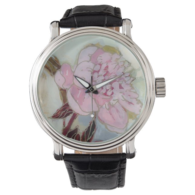 Pink Peony Blossom Armbanduhr (Vorderseite)