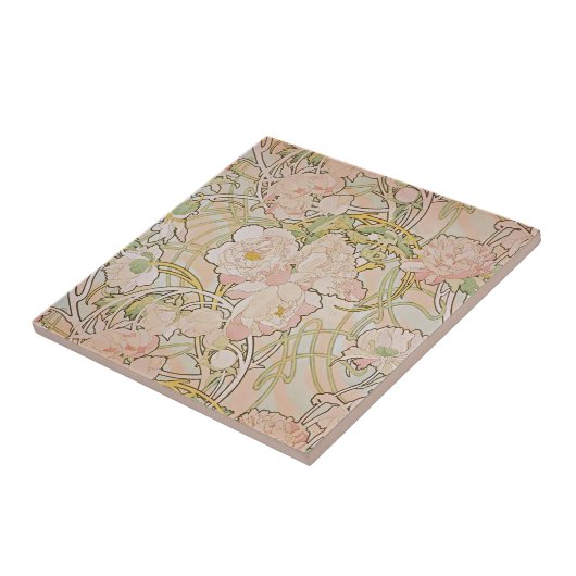 Pink Peony Blume Alphonse Mucha Fliese (Seite)