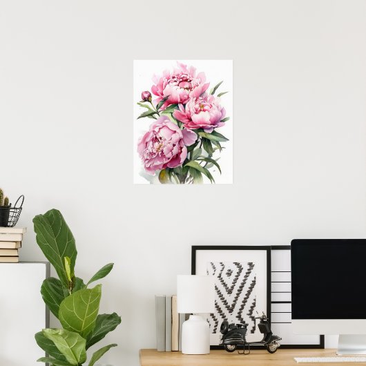 Pink Peony Blume Art Print Poster (Heimbüro)