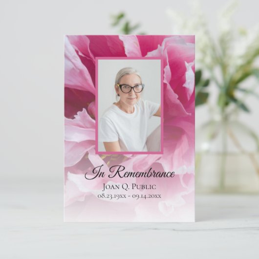 Pink Peony Blume Beerdigung Memorial Beileid Dankeskarte (Stehend Vorderseite)