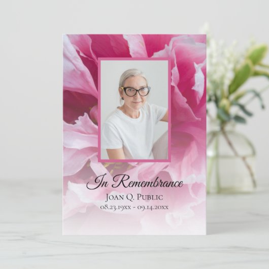 Pink Peony Blume Beerdigung Service Programm (Stehend Vorderseite)