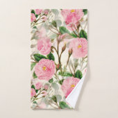 Pink Peony Blume, Blätter & Buds Muster Badhandtuch Set (Handtuch)