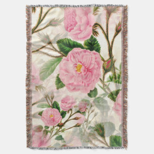Pink Peony Blume, Blätter & Buds Muster Decke