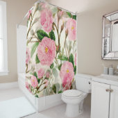 Pink Peony Blume, Blätter & Buds Muster Duschvorhang (Beispiel)
