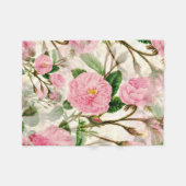 Pink Peony Blume, Blätter & Buds Muster Fleecedecke (Vorderseite (Horizontal))