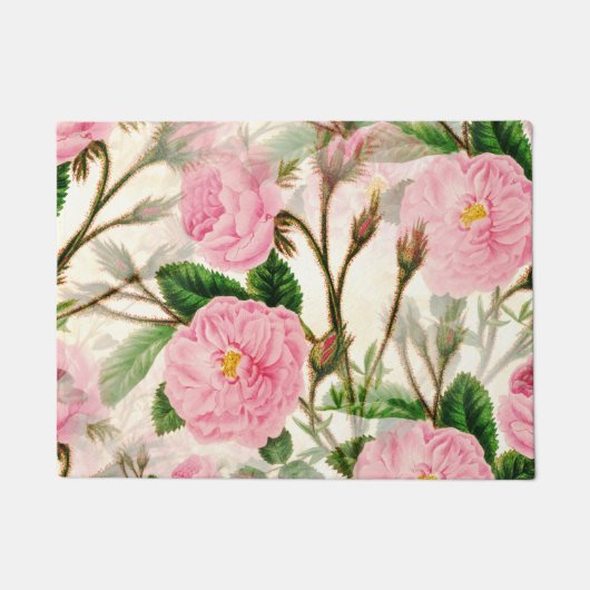 Pink Peony Blume, Blätter & Buds Muster Fußmatte (Vorderseite)