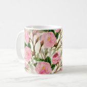 Pink Peony Blume, Blätter & Buds Muster Kaffeetasse (Vorderseite Links)