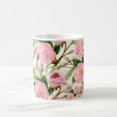 Pink Peony Blume, Blätter & Buds Muster Kaffeetasse (Mittel)