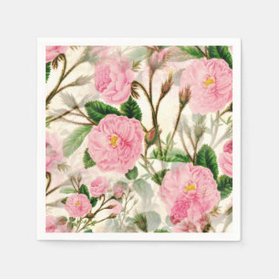 Pink Peony Blume, Blätter & Buds Muster Serviette