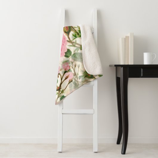 Pink Peony Blume, Blätter & Buds Muster Sherpadecke (Beispiel)