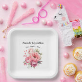 Pink Peony Blume Bouquet Monogram Wedding Pappteller (Party)