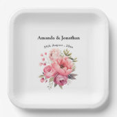 Pink Peony Blume Bouquet Monogram Wedding Pappteller (Vorderseite)