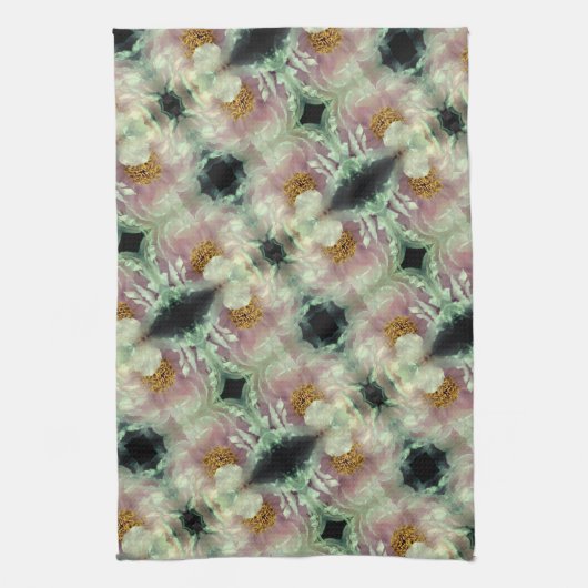 Pink Peony Blume Center Pattern Geschirrtuch (Vertikal)