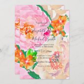 Pink Peony Blume Einladung (Vorne/Hinten)